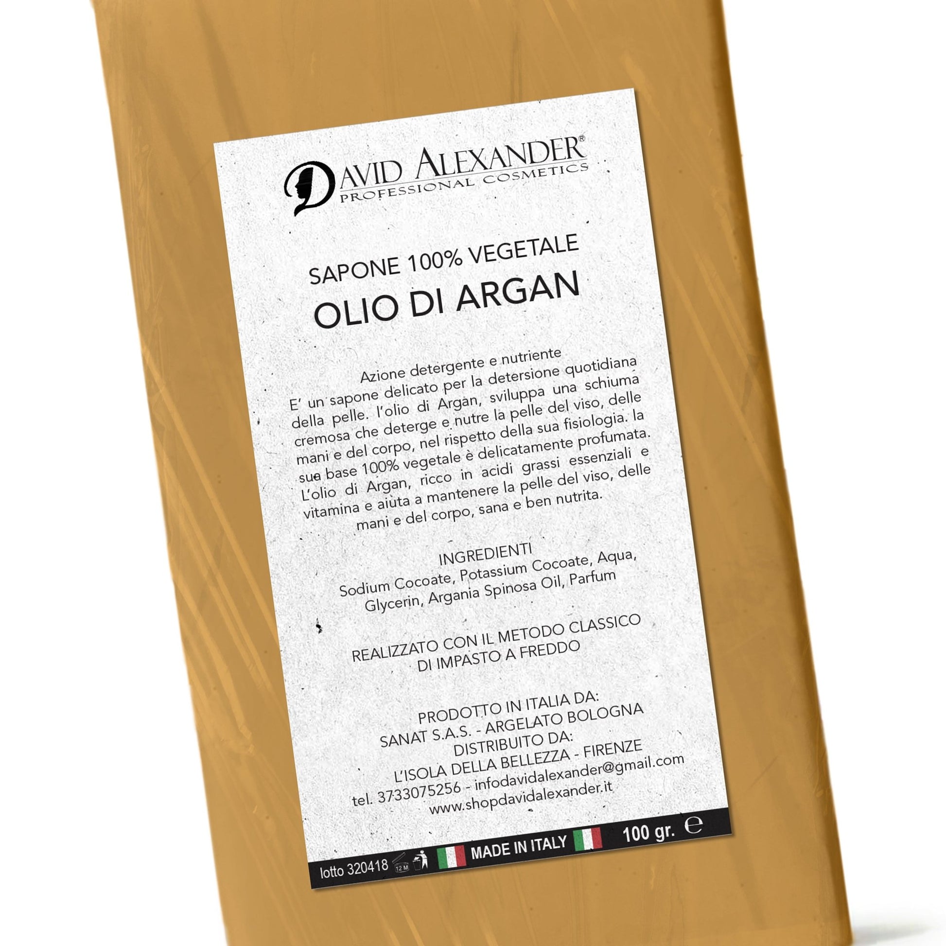 SAPONE VEGETALE ALL'OLIO DI ARGAN - david alexander professional cosmetics